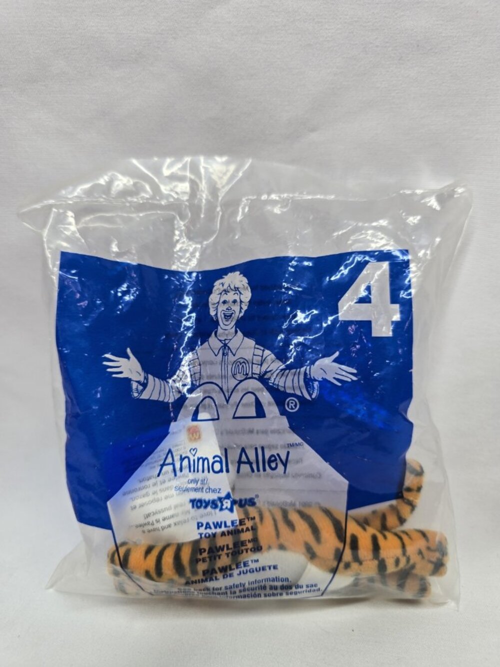 2001 ANIMAL ALLEY PLUSH MCDONALDS HAPPY MEAL TOY #4 PAWLEE THE TIGER